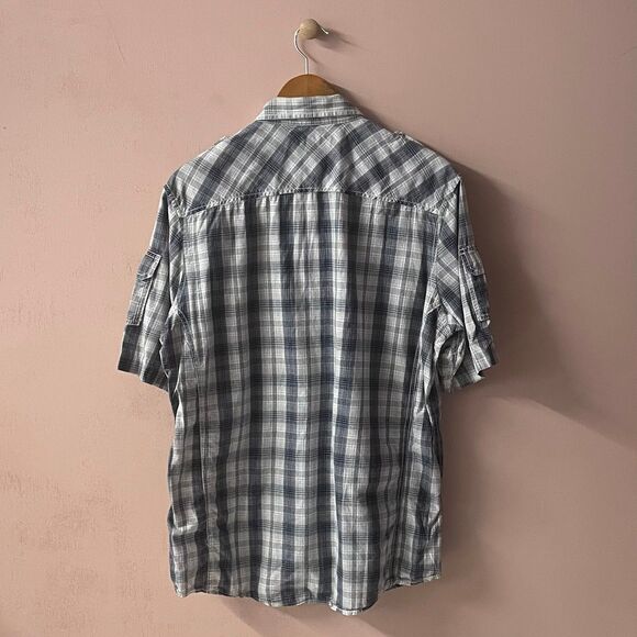 INC International Concepts Men’s Cream & Blue Plaid Button Down Shirt Sz L EUC - Picture 2 of 12